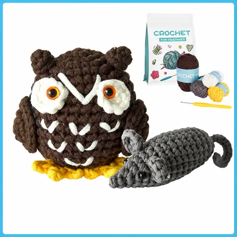 Kit de Crochet pour Débutants Poupée Animalte Hibou et Souris Artisanat Tricot DIY avec Fil Crochets et Tutoriel Vidéo en Anglais