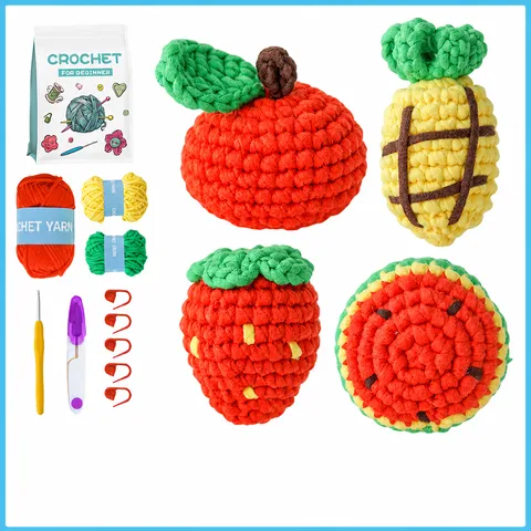Beginner Fruit Crochet Kit With Yarn Crochet Hooks And English Video Tutorial DIY Craft Supplies