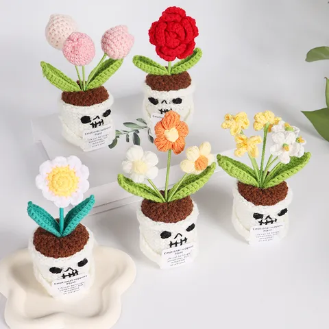 Planta en Maceta de Calavera de Fantasma de Halloween Flor De Ganchillo Te Jido a Mano Lindo Adorno de Escritorio Decoración del Hogar