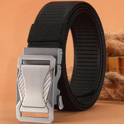Men Tactical Nylon Belt Alloy Automatic Buckle Casual Outdoor Versatile Pant Belt