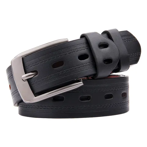 Men's Vintage Casual Pin Buckle Belt PU Leather Embossed Business Commute Waist Belt Fashion Pants Accessories