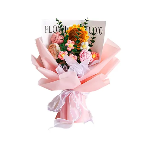 Ramo de Girasol de Hilo Tejido a Mano Flor Artificial Arreglo Floral de Ganchillo Decoración del Hogar Regalo