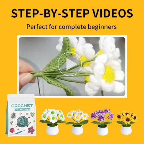 Handmade Crochet Flower Potted Plant DIY Craft Kit With Acrylic Yarn And English Tutorial For Beginners Home Decor