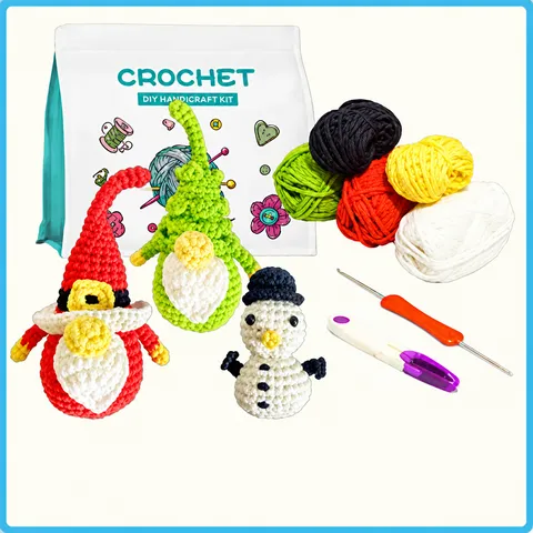 Kit per Uncinetto di Natale per Principianti DIY Fatto a Mano Set di Artigianato in Filato Simpatico Bambola Materiali di Tessitura con Istruzioni in Inglese