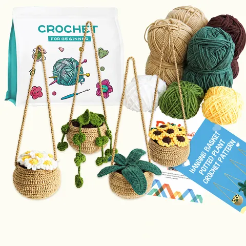Kit de Ganchillo DIY para Principiantes Cesta Colgante Planta en Maceta Lana de Tejer Hecha a Mano Set de Manualidades con Instrucciones en Inglés