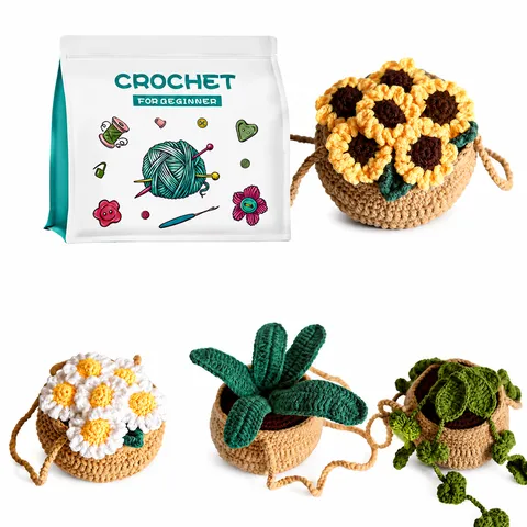 Kit de Ganchillo DIY para Principiantes Cesta Colgante Planta en Maceta Lana de Tejer Hecha a Mano Set de Manualidades con Instrucciones en Inglés