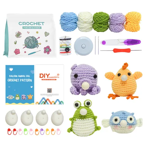 Beginner Crochet Kit DIY Craft Set With Yarn Hook And English Video Instructions For Cute Animal Dolls Amigurumi