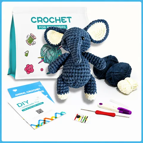 DIY Crochet Kit For Beginners Elephant Crochet Animal Starter Kit With Acrylic Yarn Crochet Hook And English Tutorial Manual