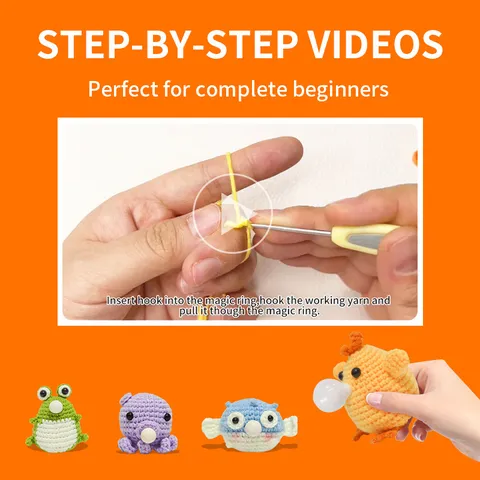 Beginner Crochet Kit DIY Craft Set With Yarn Hook And English Video Instructions For Cute Animal Dolls Amigurumi