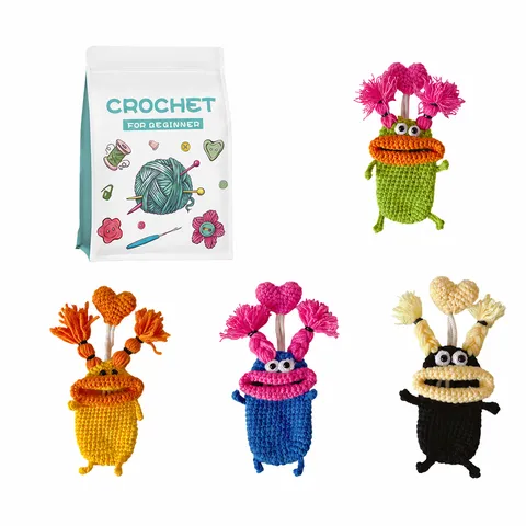 Beginner Crochet Kit For Beginners DIY Wool Yarn Funny Car Key Bag Craft Set With English Tutorial Video Accessories