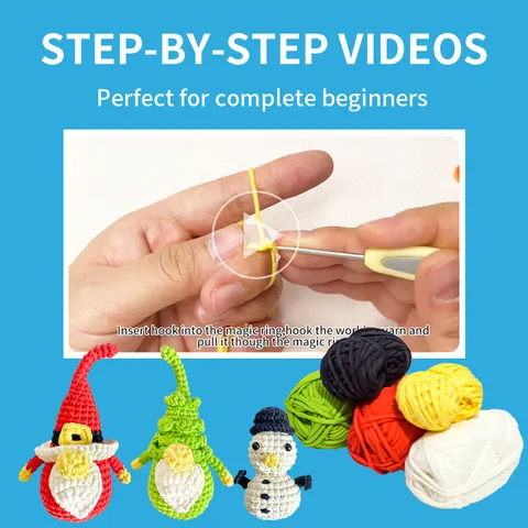 Kit per Uncinetto di Natale per Principianti DIY Fatto a Mano Set di Artigianato in Filato Simpatico Bambola Materiali di Tessitura con Istruzioni in Inglese