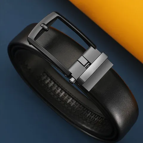 Men's Leather Belt Business Casual Split Cowhide Leather Belt With Alloy Gun Black Buckle Fashion Waist Belt For Men