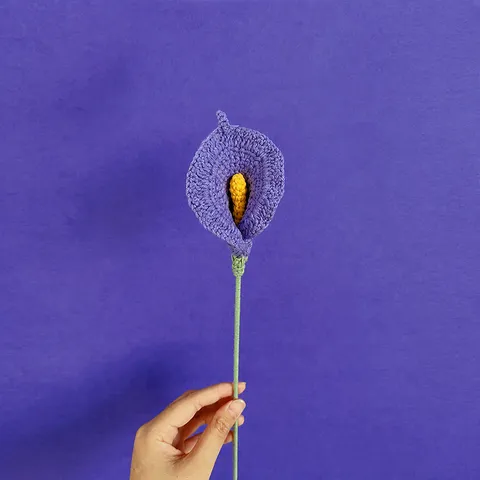 Handmade Crochet Calla Lily Artificial Flower Knitted Yarn Fake Flower Simulated Plant For Home Wedding Decor