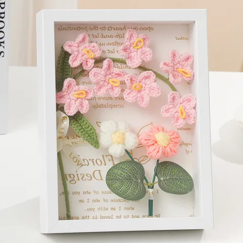 Marco de Fotos Artesanal con Flores de No Me Olvides Tejidas Marco de Exhibición Hueco de Madera 3D Decoración del Hogar Regalo