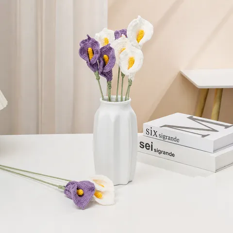 Fleur Artificielle Calla Crochet Fait Main Fil Tricoté