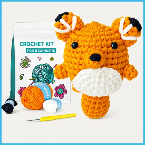 DIY Crochet Kit For Beginners Handmade Fox Doll Acrylic Yarn Craft Set With English Video Tutorial Art Supply