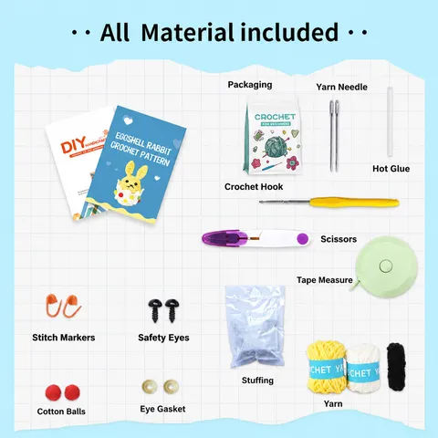 Kit de Crochet DIY pour Débutants Poupée Lapin de Pâques Fait Main Ensemble de Fil à Tricoter avec Crochet et Accessoires de Rembourrage