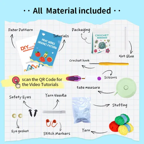 Beginner Fruit Crochet Kit With Yarn Crochet Hooks And English Video Tutorial DIY Craft Supplies