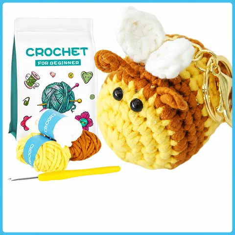 Crochet Kit For Beginners DIY Yarn Craft Kit Cute Bee Doll With Crochet Hooks And Step-By-Step English Tutorial For Adults Kids Craft Lovers