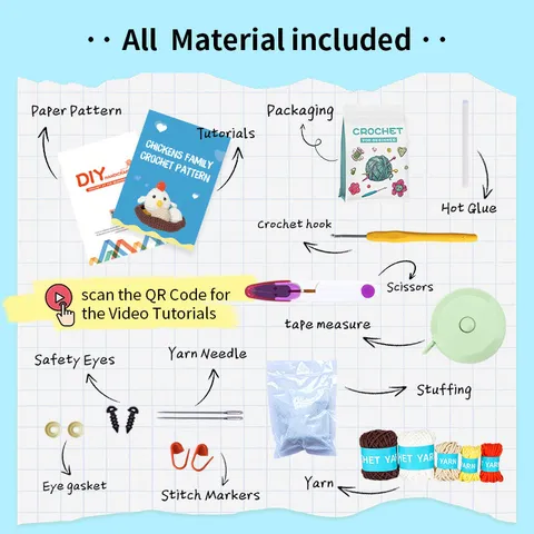 Kit de Ganchillo DIY para Principiantes Muñeca de Pollo Linda Hilo Ganchillo Hecho a Mano Set de Punto con Tutorial en Inglés