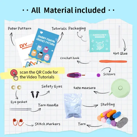 Kit de Crochet DIY pour Débutants Manchot Peluche Crochet Fil Ensemble d'Artisanat Paquet de Matériel de Tricot Fait Main Avec Tutoriels