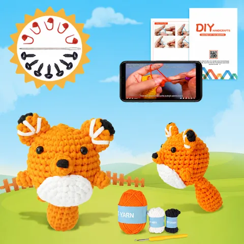 DIY Crochet Kit For Beginners Handmade Fox Doll Acrylic Yarn Craft Set With English Video Tutorial Art Supply
