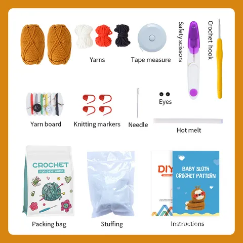 Amazon Hot Selling Crochet Kit For Beginners DIY Sloth Doll Knitting Yarn Ball Craft Set With English Instructions