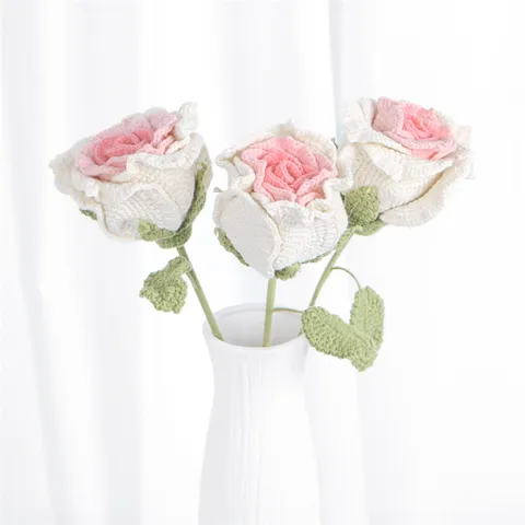 Flor Artificial de Rosa Tejida a Mano Ramo de Hilo Tricotado para Decoración del Hogar Boda Fiesta San Valentín