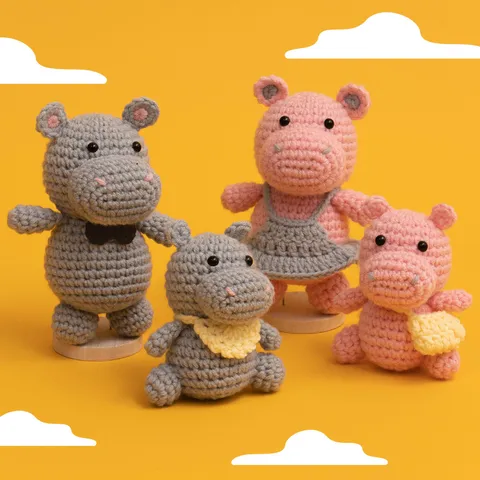 DIY Crochet Kit For Beginners Hippo Family Crochet Animal Material Package With Yarn Crochet Hooks And Instructions