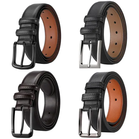 Men Business Casual Leather Belt Pin Buckle Cowhide Alloy Metal Buckle Adjustable Fashion Pants Belt For Daily Commute