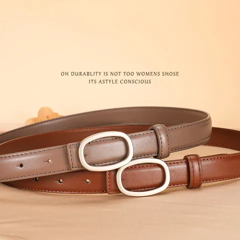 Women's Genuine Leather Thin Belt Vintage Casual Versatile Metal Plate Buckle Waistband For Jeans Dresses