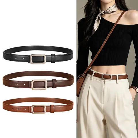 Women's Genuine Split Cowleather Belt Minimalist Casual Metal Pin Buckle Belt For Jeans Fashion Ladies Waist Belt