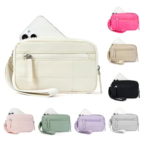 Damen Gesteppte Nylon Handgelenktasche Münzbeutel Tragbare Mehrfachtaschen Mini Geldbörse Lässige Tägliche Aufbewahrung Handtasche