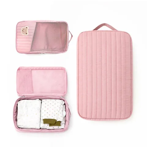 Reise Aufbewahrungstasche Große Kapazität Tragbarer Organizer Beutel Mit Süßem Bär Bestickung Mesh Design Für Kleidung Babyartikel