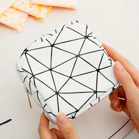 Tragbare PU Leder Kosmetiktasche Geometrisches Karomuster Make-up Etui Wasserdicht Reise Kulturbeutel Handtasche für Damen