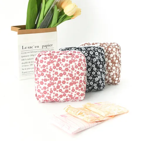 Tragbare PU Leder Damenbinden Aufbewahrungstasche Niedlich Blumenmuster Reise Make-up Tasche Kleine Münzbörse für Damen