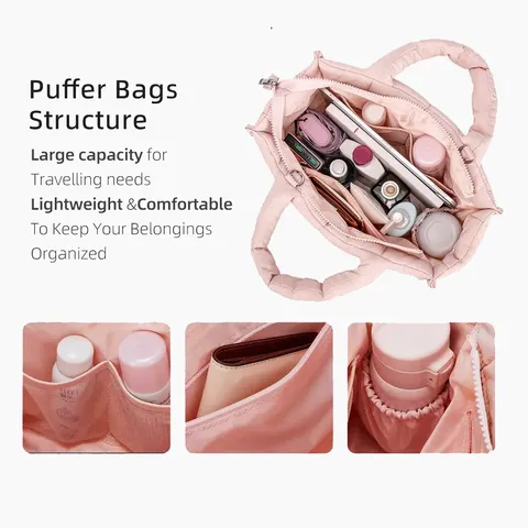 Damen Gesteppte Tragetasche Große Kapazität Puffer Shopper Bag Casual Leichte Daunenstoff Reise Handtasche Umhängetasche