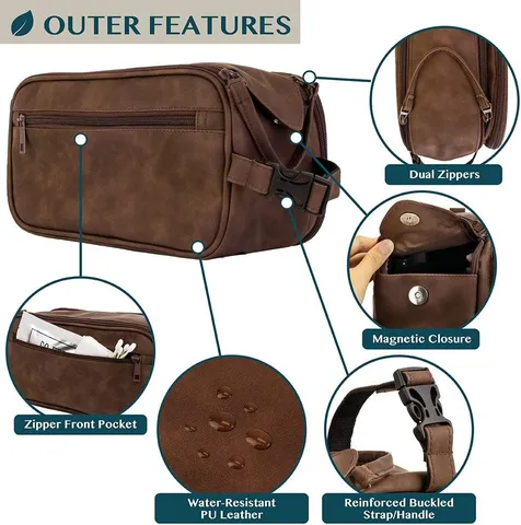 Men's Travel Toiletry Bag Waterproof PU Leather Large Capacity Multipurpose Makeup Organizer Shaving Dopp Kit Bag For Men
