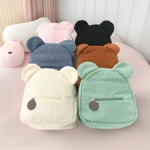 Kids Cute Cartoon Bear Ears Plush Backpack Casual Soft Cute School Bag Small Daypack For Children Girls