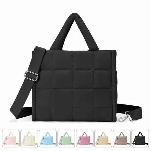 Damen Gesteppte Tragetasche Große Kapazität Puffer Shopper Bag Casual Leichte Daunenstoff Reise Handtasche Umhängetasche