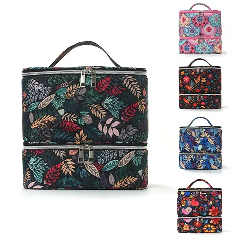 Doppellagige Kosmetiktasche mit Großem Fassungsvermögen Tragbare Reise Nagellack Aufbewahrungstasche Multifunktionaler Make-up Organizer