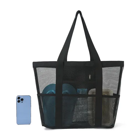 Große Kapazität Mesh Strandtasche Leichte Atmungsaktive Tote Tasche Reise Bademode Aufbewahrungstasche Mehrfache Taschen Schultertasche