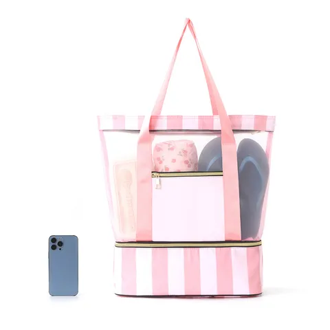 Bolsa de Playa Doble Capa Gran Capacidad Portátil Malla Viaje Impermeable Traje de Baño Almacenamiento Vacaciones