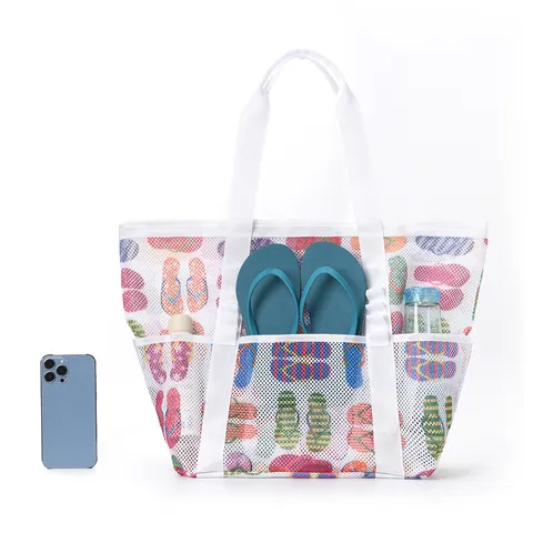 Große Kapazität Mesh Strandtasche Tragbare Bademode Aufbewahrung Tote Mehr Tasche Reise Umhängetasche Mit Gedrucktem Design