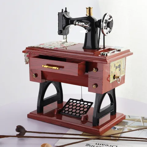 Vintage Retro Sewing Machine Music Box ABS Plastic Mechanical Wind Up Musical Box Home Decor Craft Gift Ornament