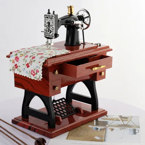 Vintage Retro Sewing Machine Music Box ABS Plastic Mechanical Wind Up Musical Box Home Decor Craft Gift Ornament