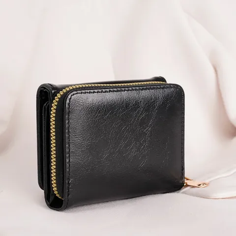 Damen Trifold PU Leder Geldbörse Business Pendeln Einfarbig Kartenhalter Reißverschluss Münztasche Kompakte Tasche