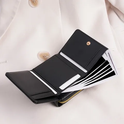 Damen Trifold PU Leder Geldbörse Business Pendeln Einfarbig Kartenhalter Reißverschluss Münztasche Kompakte Tasche