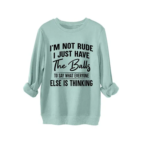 Women's Thickened Thermal Crewneck Sweatshirt Letter Slogan Printed Long Sleeve Casual Loose Pullover Top
