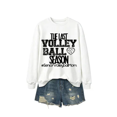 Γυναικείο Casual Crew Neck Μακρυμάνικο Sweatshirt Εκτύπωση Γραμμάτων Βόλεϊ Χαλαρό Pullover Top Μείγμα Βαμβακιού Φθινόπωρο Χειμώνας Μόδα